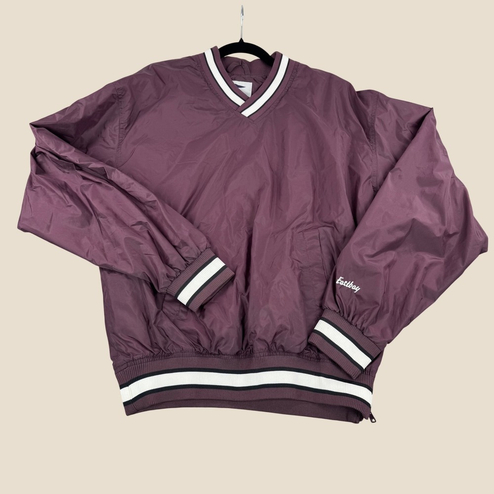 Eastbay Vintage Mens V-Neck Windbreaker Pullover Burgundy Maroon Size M Preppy